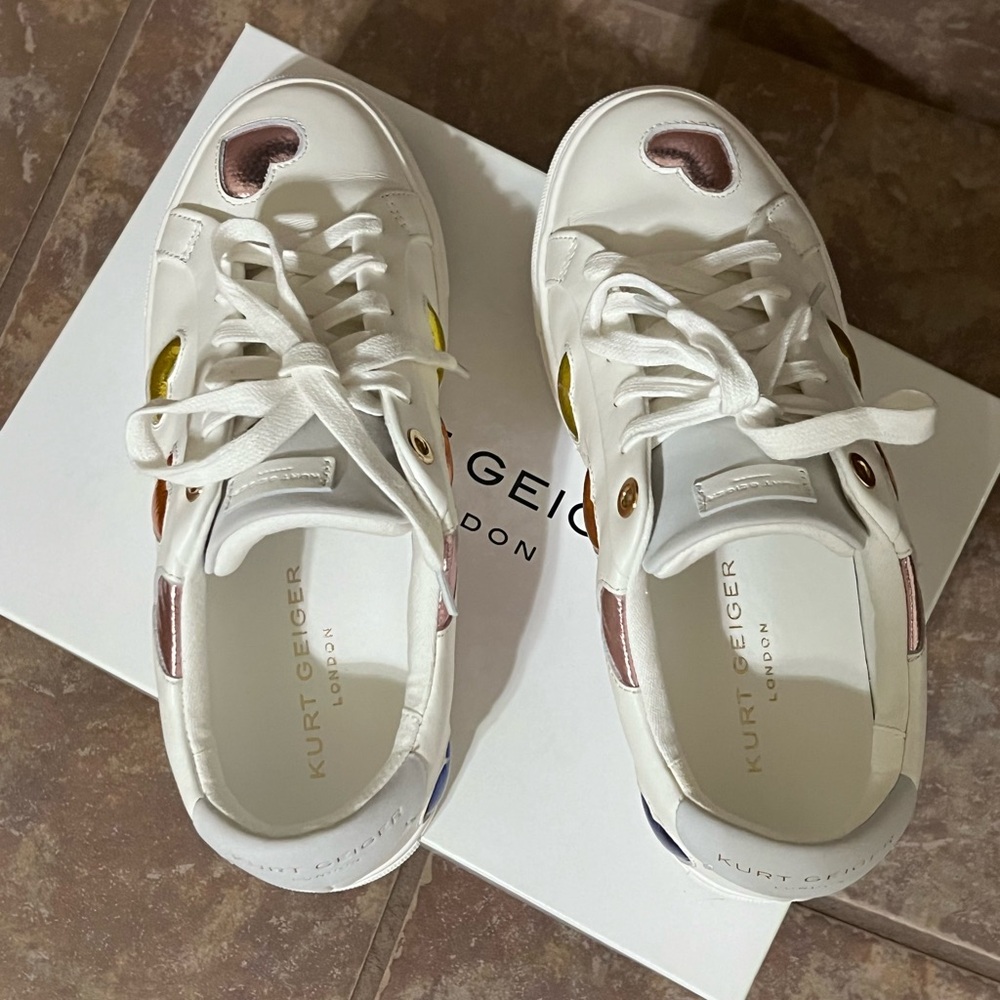 Kurt Geiger White Sneakers with Metallic Heart Accents